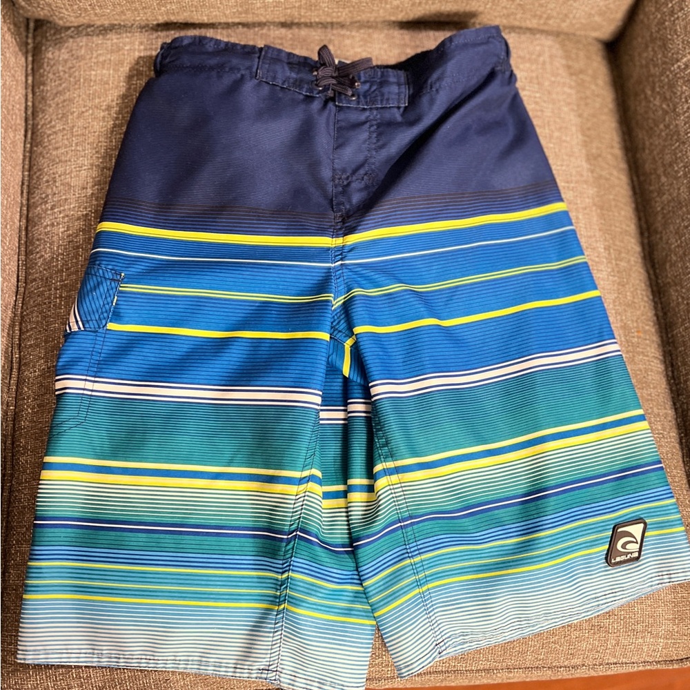 Laguna B Blue and Green Youth Boys Swim Trunks Vibrant Design